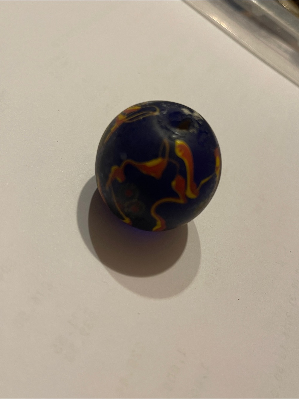 Handcrafted Navy Blue and Orange Swirl Bead pendant Necklace Accent